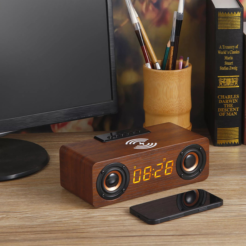 Wooden multi-function bluetooth speaker charger