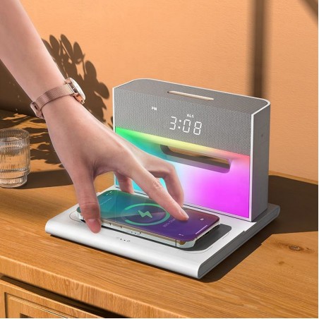 4 In 1 alarm clock rgb light bluetooth speaker charger