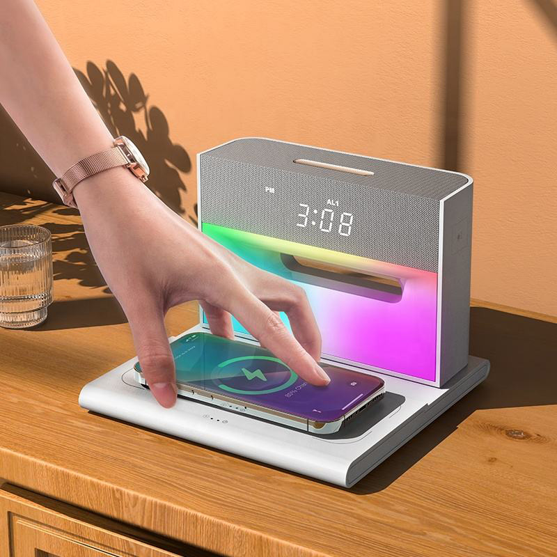 4 In 1 alarm clock rgb light bluetooth speaker charger