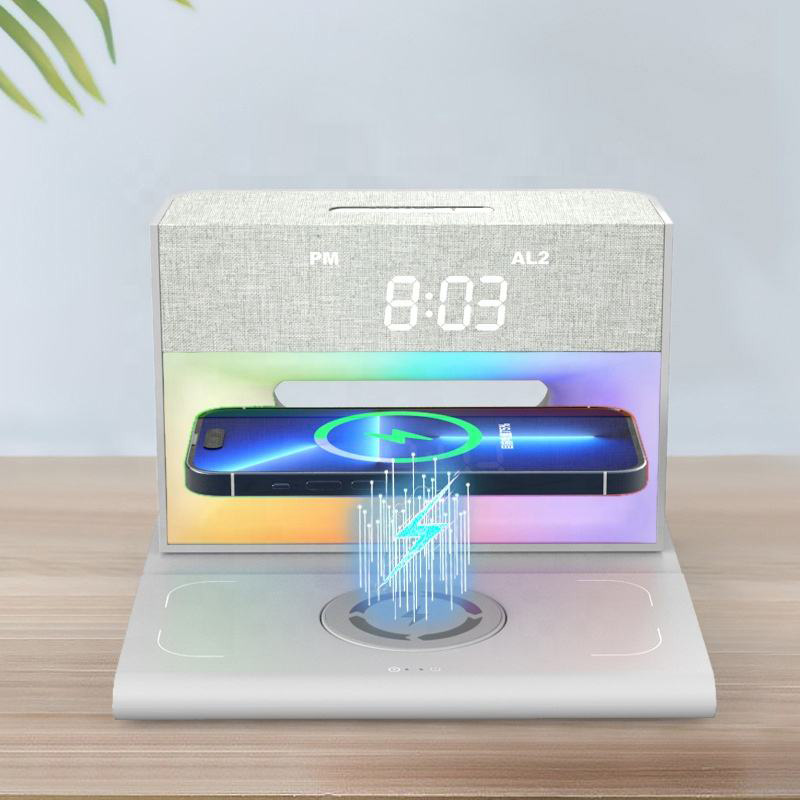 4 In 1 alarm clock rgb light bluetooth speaker charger