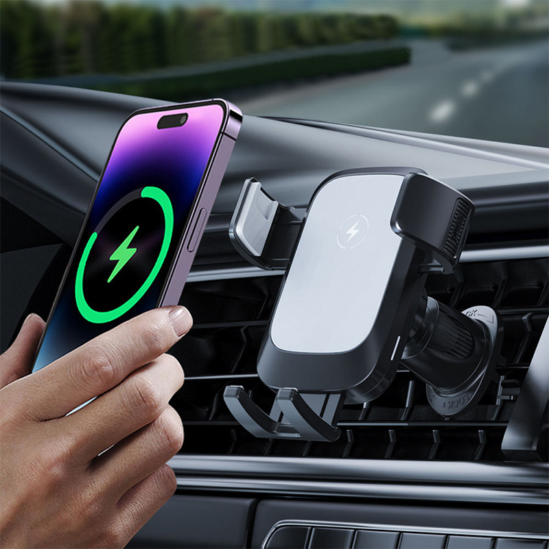 Black 15w wireless holder car charger