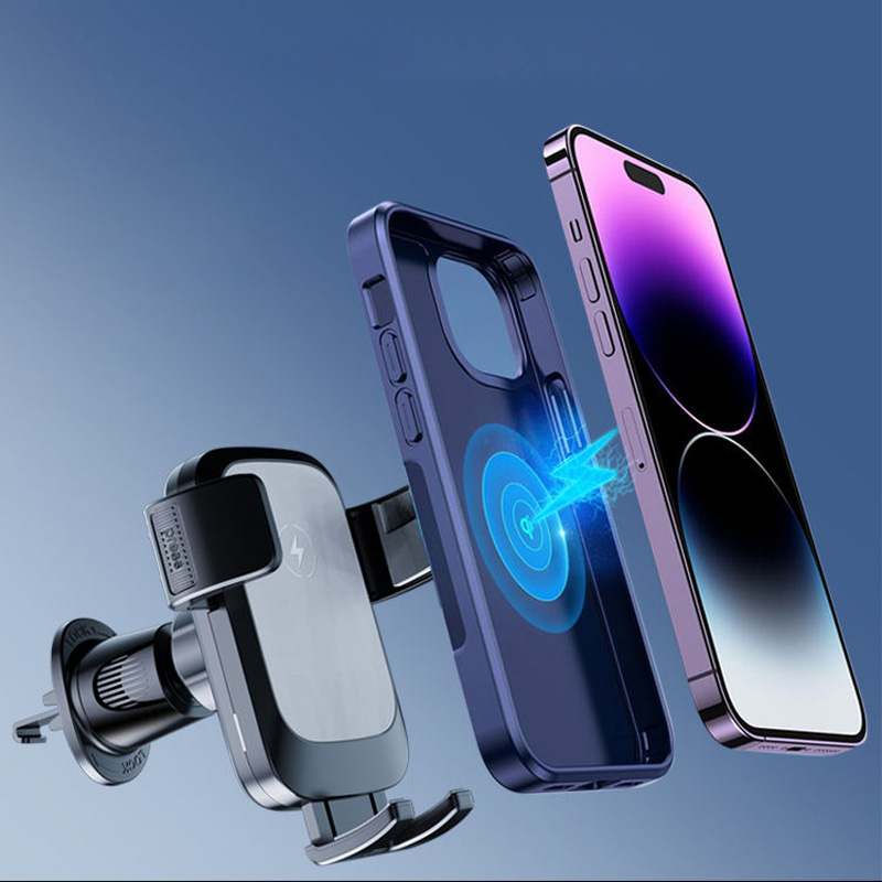 Black 15w wireless holder car charger