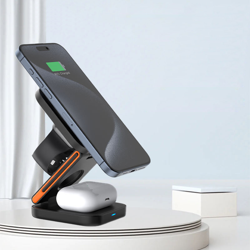 Foldable magnetic wireless charger with stand