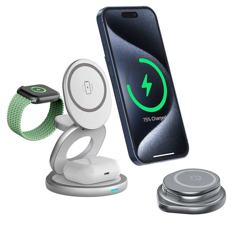 3 In 1 folding magnetic wireless charger with stand